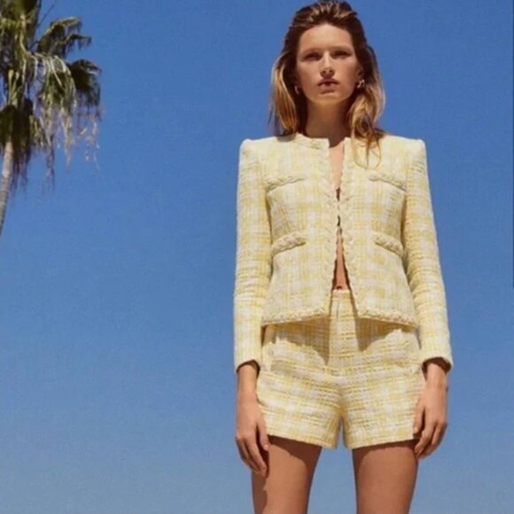 EUC Veronica Beard Bryne Yellow Tweed Open-Front Jacket Blazer 8 - Picture 2 of 11